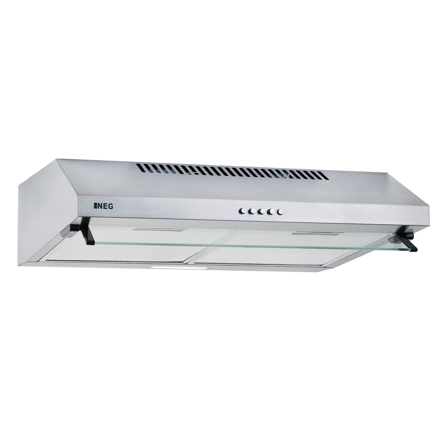 NEG NEG15-AT Unterbau Dunstabzugshaube Edelstahl 200 m³/h Abluft Umluft LED-Beleuchtung 60x50x15 cm