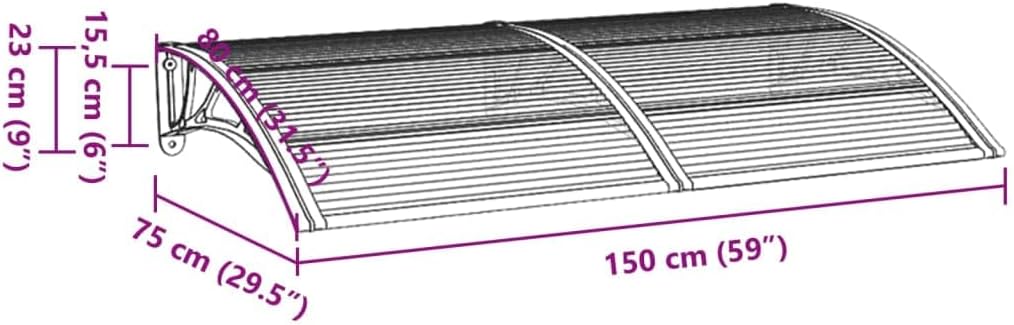Window Awning Canopy Overhead Door Awning Polycarbonate Cover Front Door Outdoor Patio Canopy Cover Sun Shetter, Rain Snow Protection Hollow Sheet with Bracket, Black 59.1"x31.5"