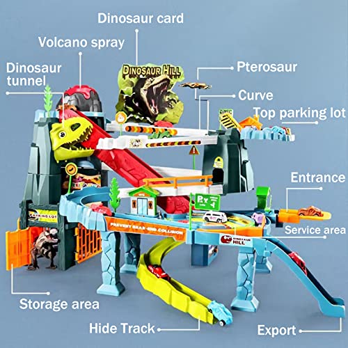 Juqic Children's Toy Car Ramp Track Dinosaur Spray Hills Adventure Railcar Slot Car Vehicle Race Play Set With 20 Mini Cars For Preschool Boys Puzzles Gifts Kids Ages 3 To 6 Or Older (Spray Dinosaur) #TOP1