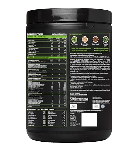 Image of Plantigo Plant Protein Powder - Men & Women, 500g Brazilian Chocolate | Plant Based Pea Protein Powder | 24g Protein, 5g Fiber, 3g BCAA, 20+ Vitamins, Minerals| No Added Sugars, No Preservatives