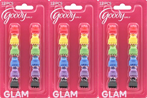 Goody Glam Mini Claw Clips Assorted Colors, 12 Count (Pack of 3)
