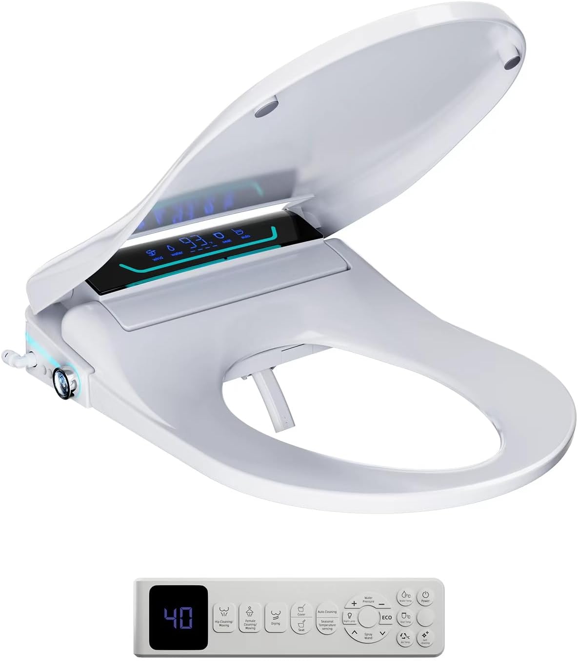 Sanyipace Bidet Toilet Seat, Elongated Electric Smart Heated Toilet Seat with Warm Water & Dryer, Self-Clean Nozzle, Night Light, Soft-Close Automatic Lid, Aromatherapy Function (Black LED)