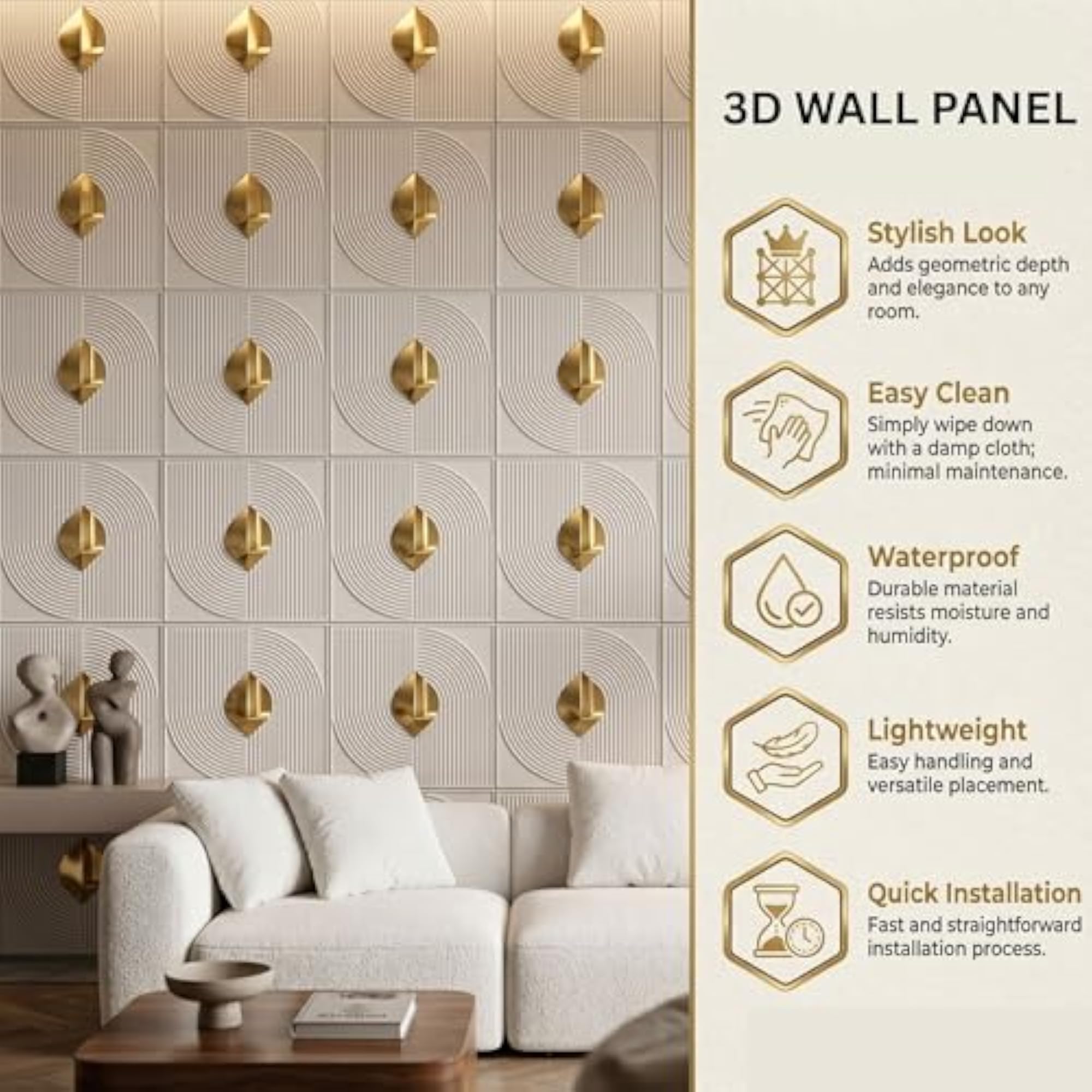 3D PVC Wall Panels with Acrylic Finish, Pack of 12