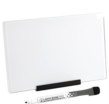 Glass Dry Erase Desktop Doodle Board with Stand and Fine-Tip Marker White, 6" x 9" Home, Office & Studio Organization