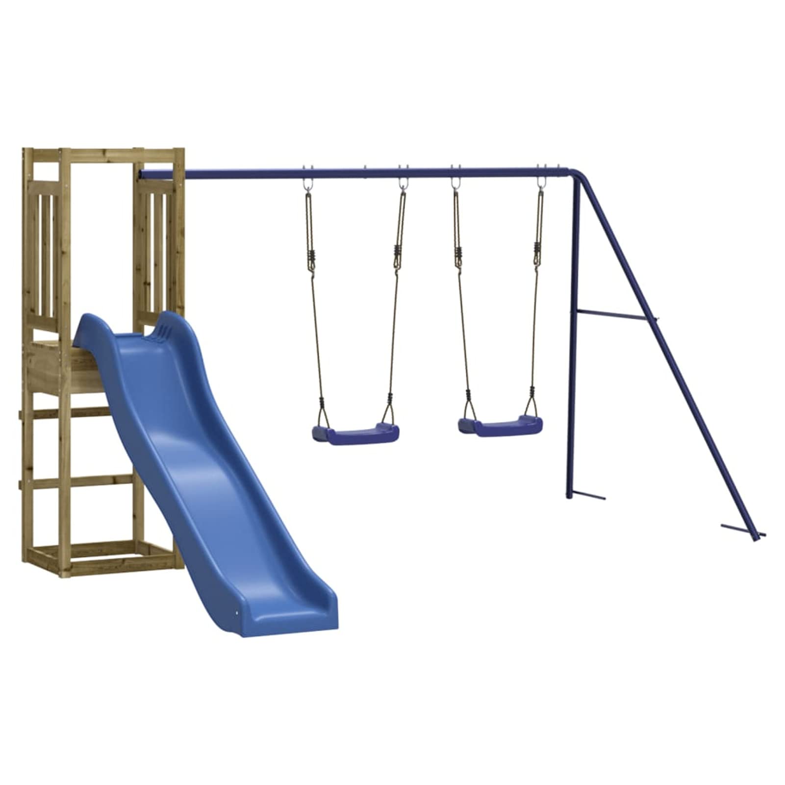 Festnight Centro de Juegos Niños con Tobogán/Columpio/Pared de Escalada y Caja de Arena, Casa de Juegos, Casita Infantil Jardín Exterior, Parque Infantil Castillo Madera, Madera Maciza Pino Type 69
