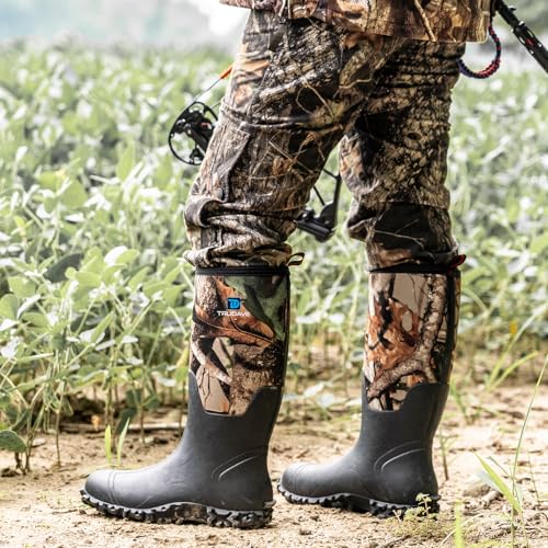 Image of Trudave Rubber Boots for Men with Steel Shank, Waterproof Insulated Reliable Rain Boots for Outdoor Work Hunting, Warm Dry 5mm Neoprene Anti-slip All-Season Mud Boots, Size 5-14