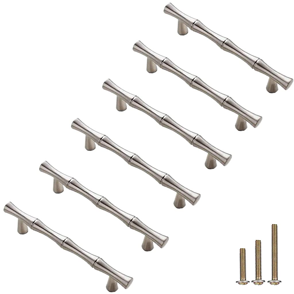 yusheng 6Pcs Bamboo Shape Solid Zinc Alloy Cabinet Knobs Handles pulls, Dresser Drawer Cabinet Cupboard Closet Door Pulls Decorative Furniture Accessories Knobs (6, Length 4.9"/Hole Distance 3.8")
