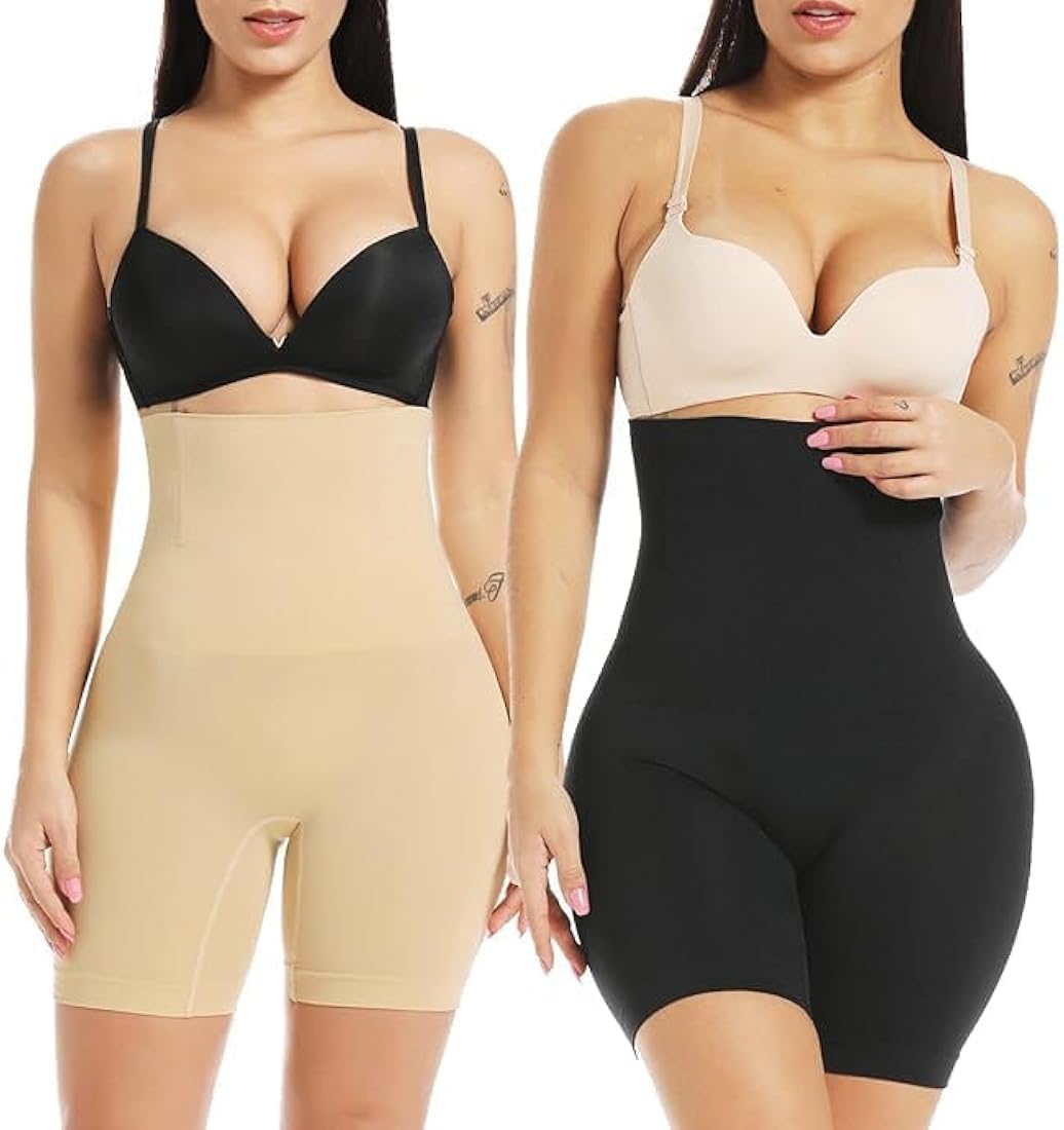 High Waist Body Shaper Shorts for Women, Tummy Control, Thigh Slimming, Size 32 to 40 Inch Beige,Black-image-6