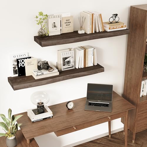 Image of Vivelove Wood Floating Shelves Live Edge 32 inch Set of 2, Dark Walnut