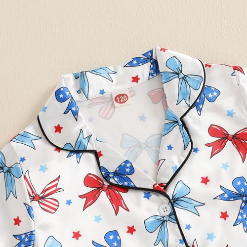 fyclemt Toddler Baby Girl Boy 4th of July Silk Pajama Set Feather Trim Short Sleeve Shirt Pajama Shorts Sleepwear Nightgown3