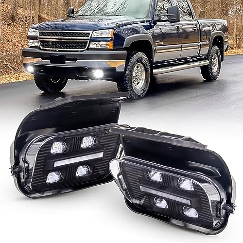 WEZEMLIGHT New Version LED Fog Light Replacement For 2003-2007 Chevy Silverado 1500 2500 3500/2002-2006 Chevy Avalanche LED Fog Lamps 1 Pair(Black Housing with Clear Lens)