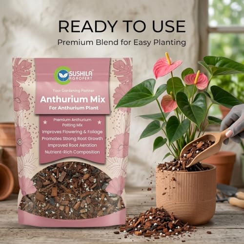 Image of Anthurium Potting Mix 1 KG | 4-in-1 Ready-to-Use Cocopeat & Perlite Soil Blend with Organic Manure Plant Food | Indoor Aroid & Climber Potting Mix for Drainage, Moisture-Retention