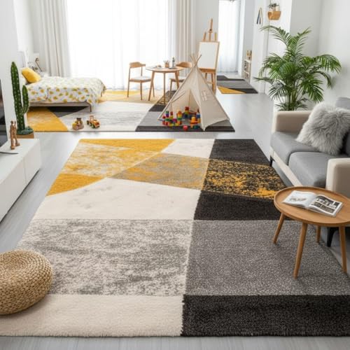 Image of Carpet for Hallway, Kitchen, and Modern Interiors, Cozy Shag Runner for Living Room, Entryway & Office Decor Size 5x7 feet Yellow Mix