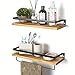 Booboost Estantería flotante de madera para pared, 2 juegos de estantes flotantes de madera de pino rústica decorativa con toallero extraíble, estante de pared de madera para salón o baño