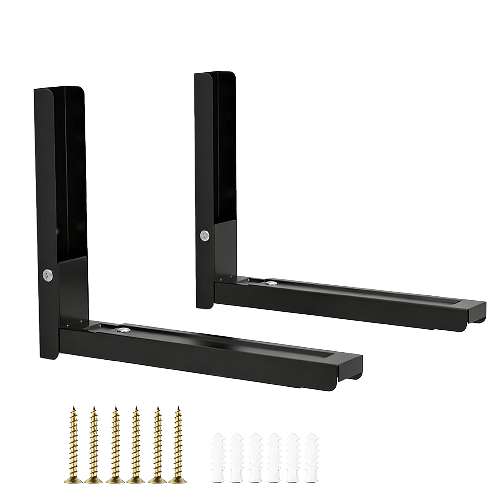 Yumzxin Black Steel Wall Mount Microwave Brackets, Foldable Adjustable Arm Oven Shelf With 99 Lb Load Capacity,
