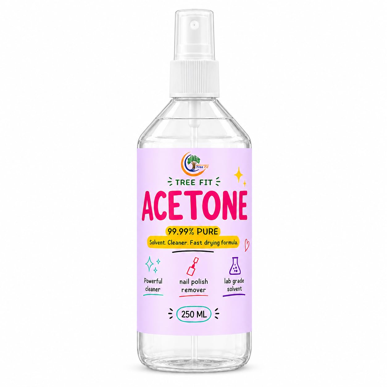 Tree Fit Acetone | Nail Polish Remover | Cleaning Glass Remover | Remove Paint And Stuff Marks | Clear | (250 X 1 = 250 ML)-image-49