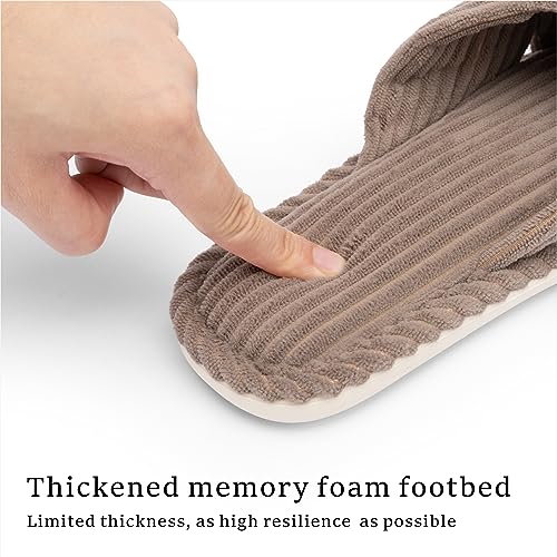 Image of Chantomoo Slippers for Women Memory Foam House Womens Slipper Slides Home Bedroom Bathroom Spa Open Toe Corduroy Bow Slippers Cozy Comfortable