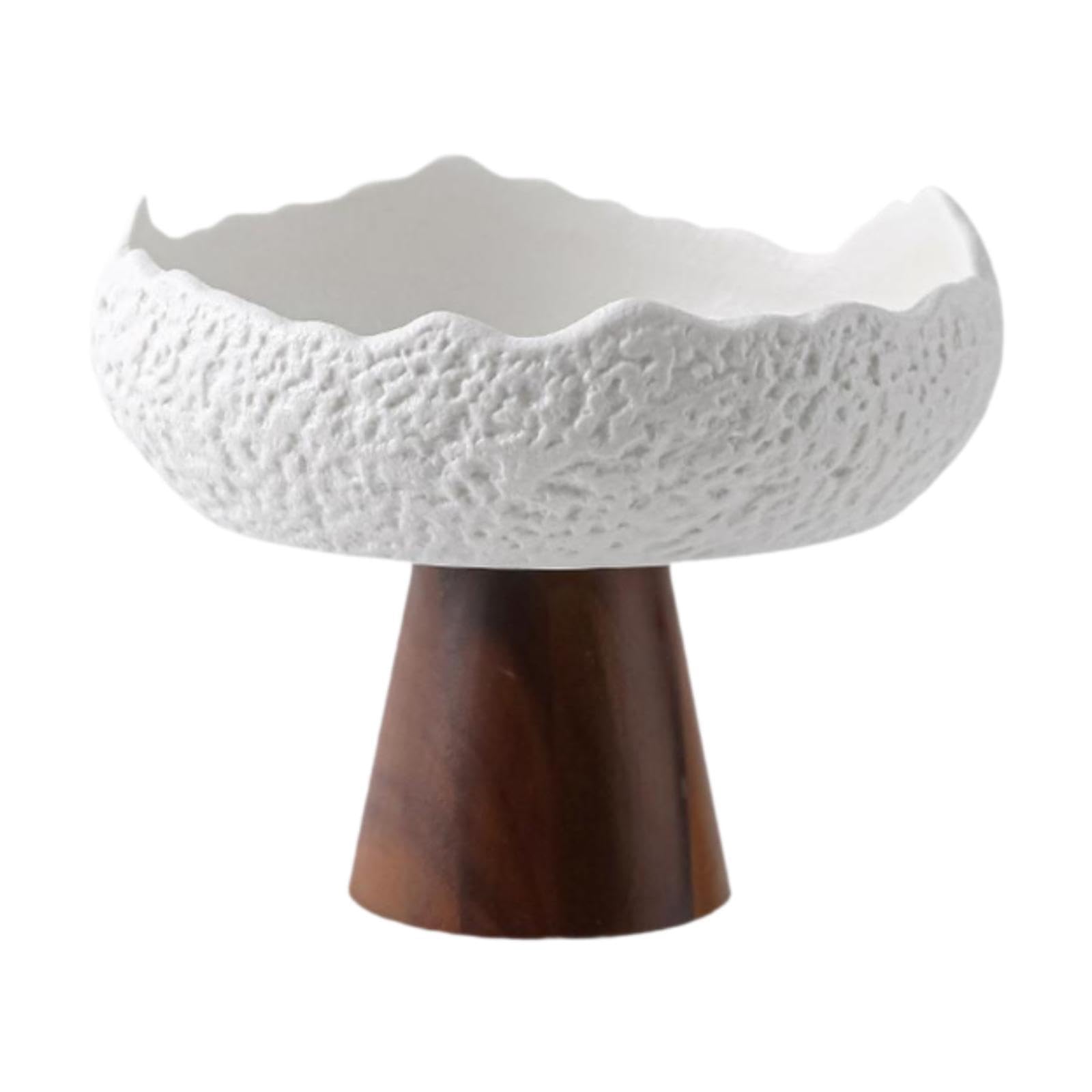 Plato Llano de Cerámica, Plato de Aperitivo, Decoración Elegante, Versátil, con Base de Madera, Bol para Servir en Restaurantes Y Snacks, Blanco, Individual