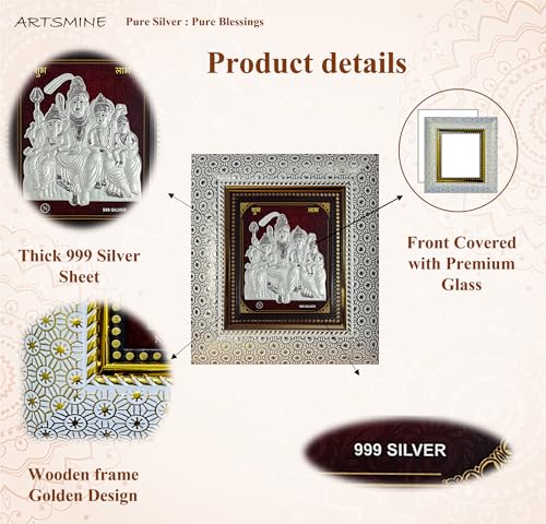 Image of Pure Silver Shiv Parivar Frame | 999 Silver Shiva Family Frame | Premium Spiritual & Religious Home Decor | Pooja Room Table Top & Wall | H x L 22 x 20 CM - 1 Unit