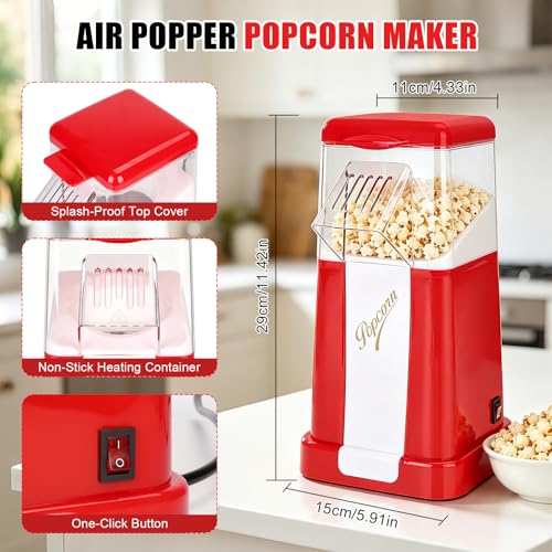 Image of Air Popper Popcorn Maker, 1200W Electric Hot Air Popcorn Popper, 12 Cups | Oil-Free, BPA-Free, 3 Minutes Fast Popping, Non-Stick Inner Pot, Popcorn Maker for Home, Party, Movie Nights