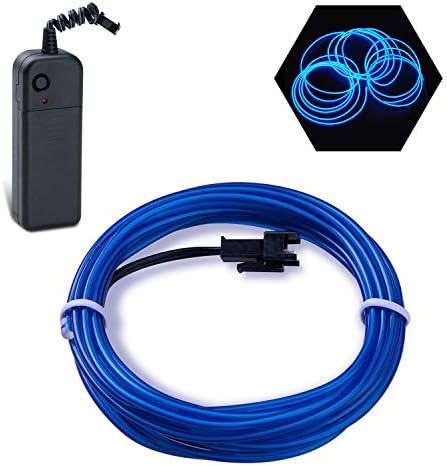 Podazz El Wire 9.8ft/3m Blue, Neon Glowing Strobing Electroluminescent Wire with 3 Lighting Modes, Battery Operated El Light for Halloween Decor, Parties, Xmas Tree, Cosplay, Car Bar Decor