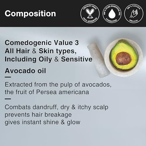 Image of Soulflower Avocado Hair Oil for Hair Growth, Reduce Dandruff, flexible Hair & Prevent Breakage, Moisturizer for Acne & Anti Aging | 100% Pure, Natural and Cold-Pressed, 30ml (Pack of 1)