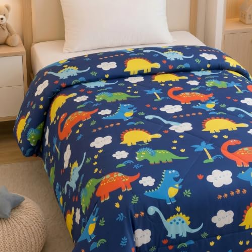 Image of Filymore Danasour Comforter for Kids Boys - Cute Cartoon Print Single Bed Blanket, Microfiber Dohar for Boys & Girls | Soft Kids Winter & Summer Quilt | 60x90 Inches (Blue)