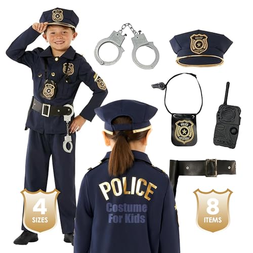 Morph Traje polícia menino e menina, fato uniforme para Halloween e carnaval, 3-4 anos