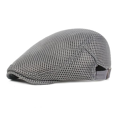 HIQIU Unisex Schirmmütze Baskenmütze Herren Atmungsaktiv Mesh, Flatcap Damen Sommer Gatsby Newsboy Barett Kappe, Schiebermütze Herren Sommer Hut Sportmütze Einstellbar 55 cm-60 cm (Hell Grau)