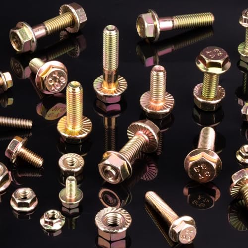 Image of VIGRUE 250pcs Grade 8.8 Metric Bolts and Nuts Assortment Kit, M5 M6 M8 Flange Hex Nuts and Bolts Kit, Yellow Zinc Plated