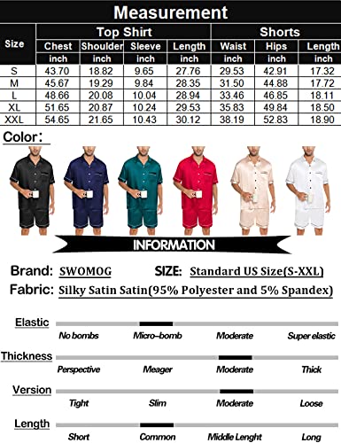 Swomog Men Pajamas Set Silk Satin Short Sleeve Sleepwear Soft Button Down Loungewear 2 Pcs Pj Set With Shorts Champagne #TOP6