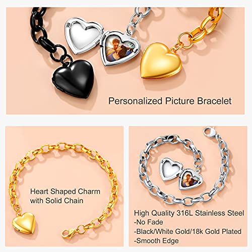 Custom4U Personalized Picture Bracelets for Women - Custom Locket/Charm Cuff Bangle Bracelet - Engraved Inspirational Memorial Jewelry Birthday Mothers Day Gift for Her Mom Wife4