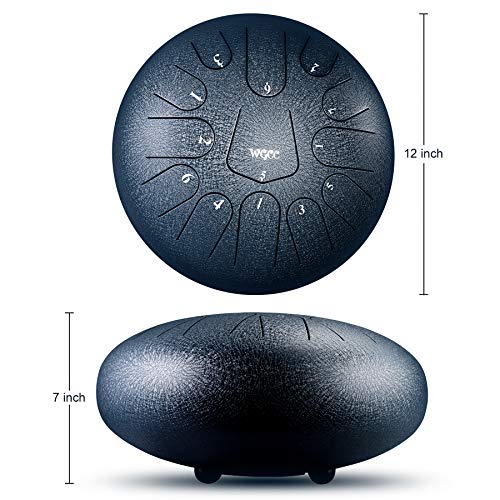 Steel tongue drum, WGCC 12 Inch 13 Notes Percussion Instrument Lotus Hand Pan Drum with Drum Mallets Carry Bag (Dark Blue) - Thumbnail 2