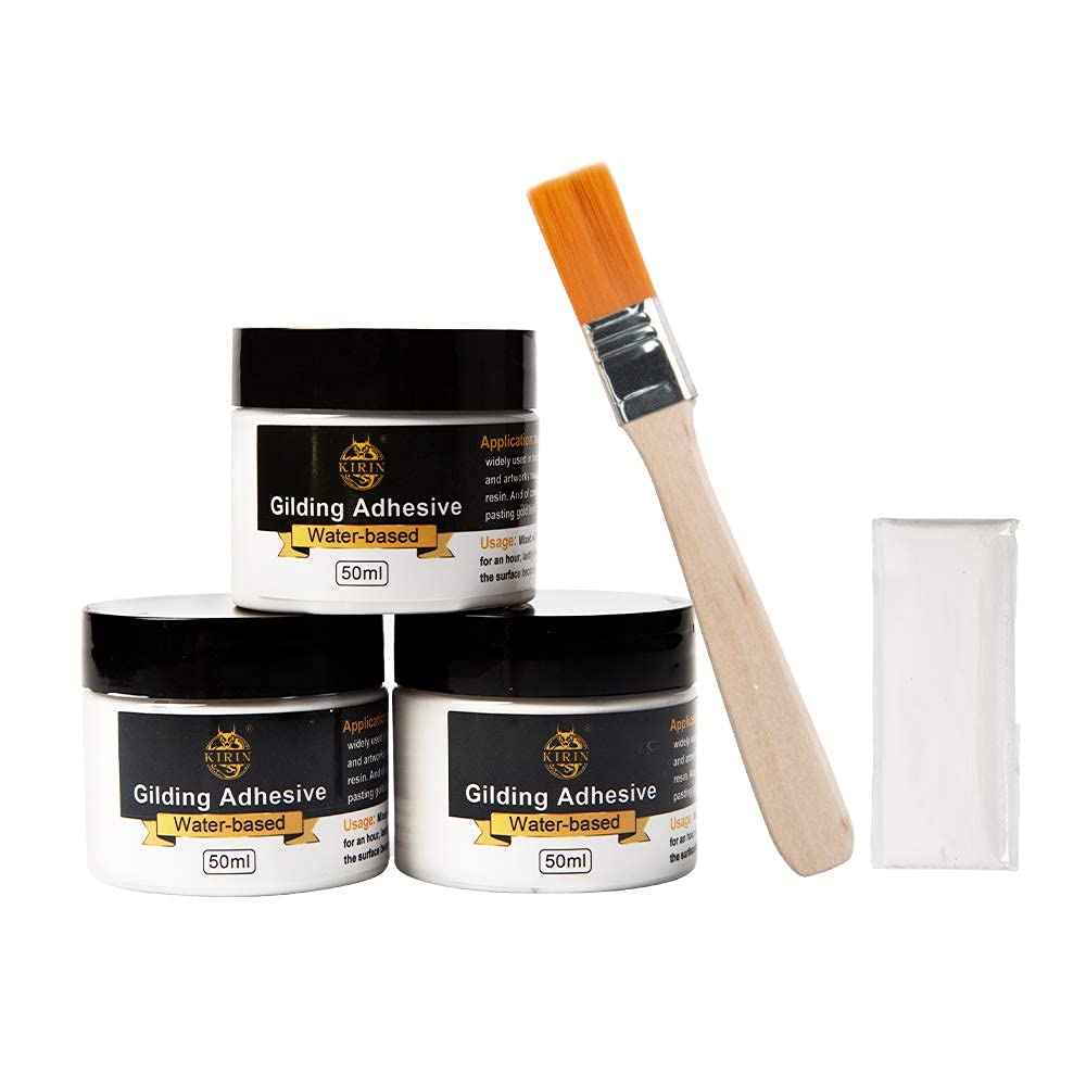 KIRIN Gilding Adhesive, 50ml 3 Bottles for Gold Leaf Epoxy Resin Water Based Glue（Brush + Gloves as Gift)