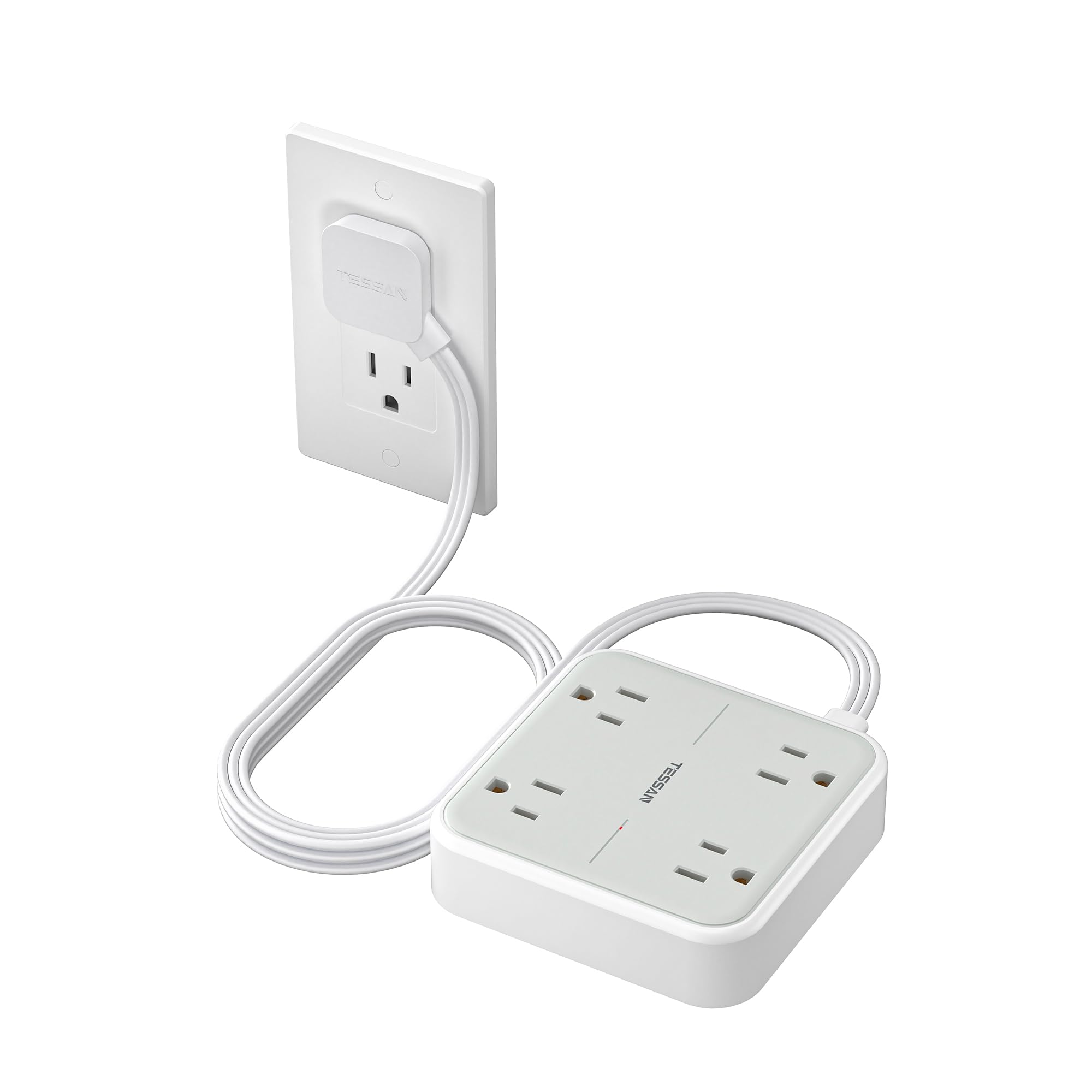 TESSAN Surge Protector Flat Extension Cord 5Ft, Flat Plug Power Strip with 4 Outlets, 900 Joules Protection, Multiple Wall Outlet Extender Suitable