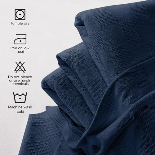 Image of Utopia Bedding 100% Cotton Thermal Blanket Navy Throw, 50x60 Inches