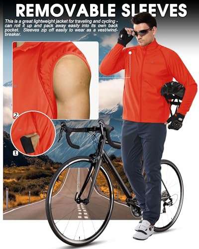 Image of 33,000ft Men's Cycling Jacket Long Sleeve, Waterproof Running Bike Vest Outerwear Reflective Windproof Sleeveless Jacket