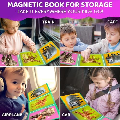 Image of QUOKKA Step Up Magnetic Puzzles for Toddlers 1-3, Safari Animals Puzzle Set in One Book, Travel Games for Kids 3-5, Screen Free Toy for Toddlers and Preschoolers