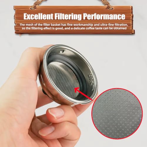 Image of 51mm Stainless Steel Coffee Filter Double Layer 2 Cups Filter Basket Stainless Steel Portafilter Basket Espresso Handle Compatible for Delonghi Derlla Portafilter Coffee Machine (1 Pack)
