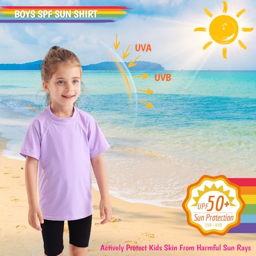 Image of Boy's UPF 50 Rash Guard Swim Shirts Short Sleeve Sun Protection SPF Fishing Surfing Water Beach Shirts Quick Dry