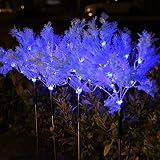 BeHiller Upgraded Set of 4 Solar Stake Lights Outdoor, 8 Modes Blue Artificial Rime Tree Lights Gard