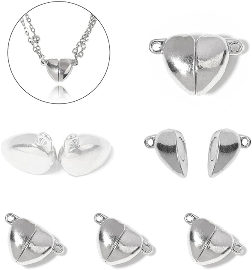 20Pcs Silver Friendship Heart Charm Necklaces, Necklace Layering Clasps, Metal Love Buckle Pendant Heart Shape Necklace Clasp Closures Bracelet Extender Jewelry Clasps, Jewelry Findings - Image 8