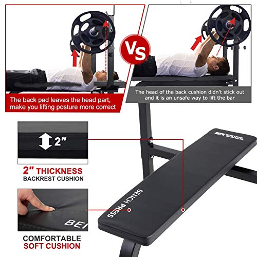 40-inch Wide Adjustable Barbell Rack ER KANG Weight Bench with 6-Level Height-Adjustable Olympic Workout Bench for Home Gym, Strength Training