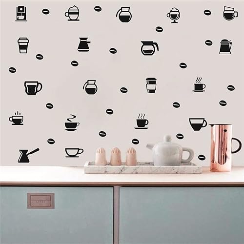 Miniatura 2 de Cafetería Casa Wall Decal extraíble DIY café taza taza ventana vidrio pared decoración frijol leche cocina pared adhesivo TM-103 (negro)