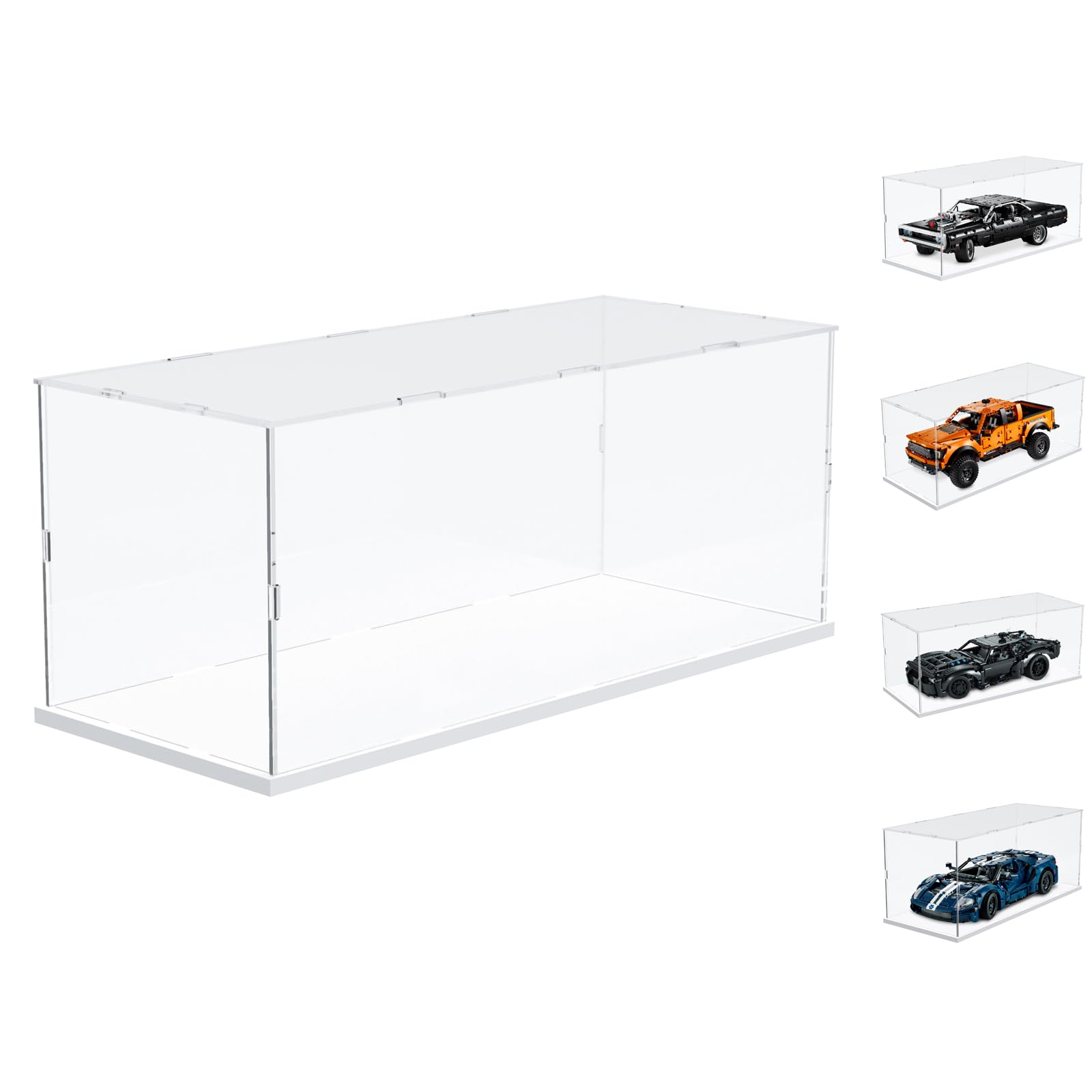Choowin Acrylic Display Case for Lego Fast and Furious Nissan Skyline 42210 Ford GT 42154 Lamborghini 42214 for Lego Car Thickened Clear Display Cases for Collectibles Assemble Dustproof(White Base)