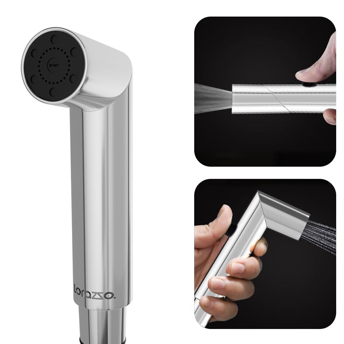 Lorazzo Duo Drift Health Faucet - 2 Flow Modes (Angular & Straight) with Flexi 90-Degree Turn-Chrome Body-Jet Spray for Toilet-1 Year Lorazzo Limited Warranty (Only 1 Piece Health Faucet Gun Only)