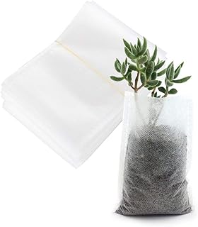100 PCS Biodegradable Nursing Bags,Growing Pouch, 7.87 x 13.77 Inches Breathable Non-Woven Plants Grow Bags, Fabric Seedli...
