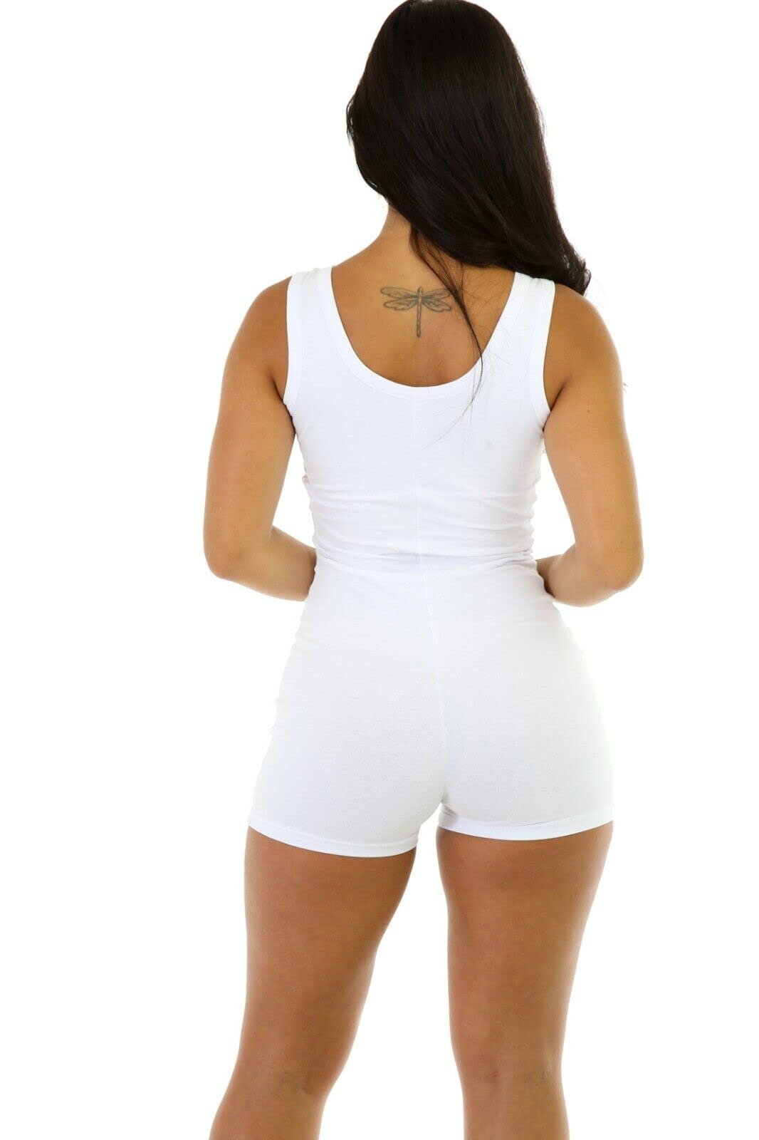 Boolavard Mameluco Corto Mono Leotardo sin Mangas Top mujer Blusa Elástica Señora Mono