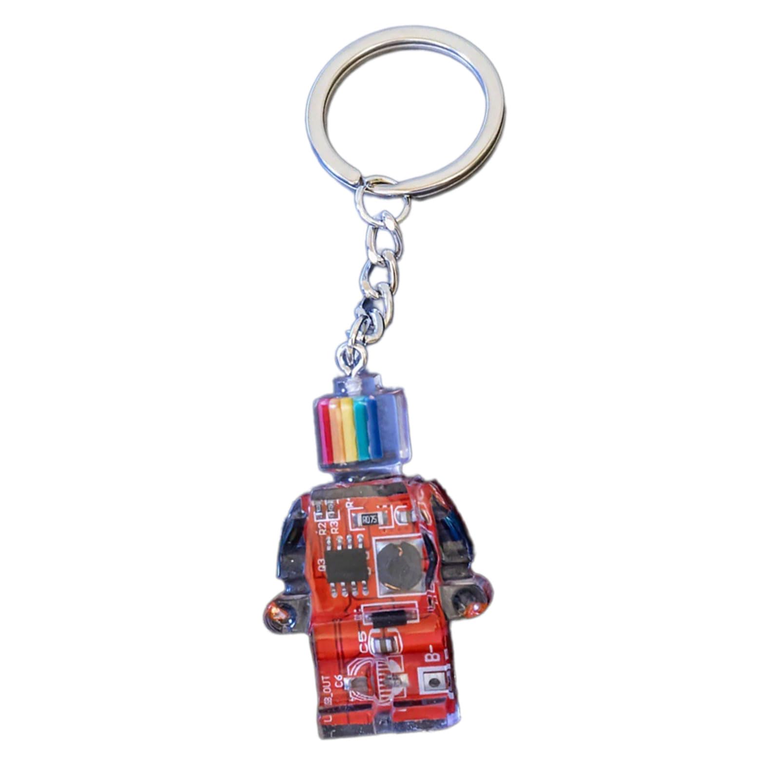 Errory Unisex Red Electronic Robot Keychain Rainbow Color Keychains Colorful Bag Charm Decoration Hip-Hop Punk Rings Robot Keyrings