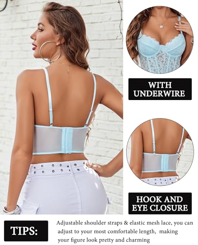 Image of Avidlove Lace Bralette for Women V Neck Bustier Corset Tops with Underwired Racerback Adjustable Strap Crop Top